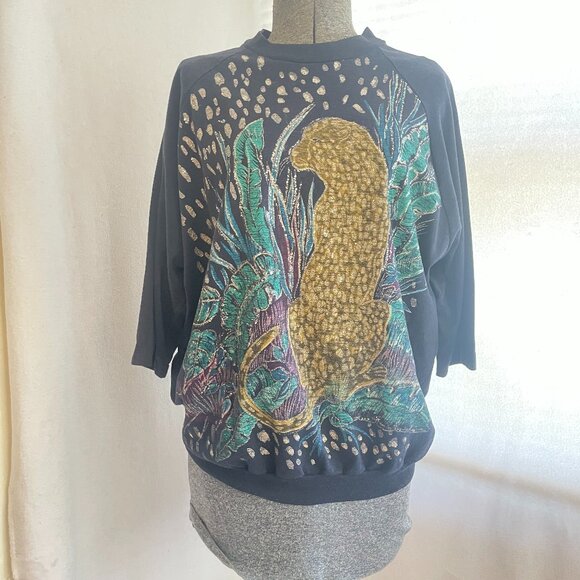 Vintage All-Ways sparkle cheetah three-quarter sleeve sweatshirt - Picture 1 of 6
